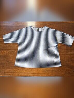 Pure Essence Women's 3/4 Sleeve Top Blue And White Striped Size XL